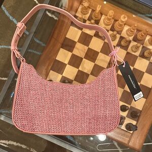 Chic Pink Woven Shoulder Bag
